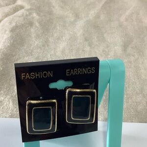 Elegant Black Turquoise and Gold Enamel Earrings
